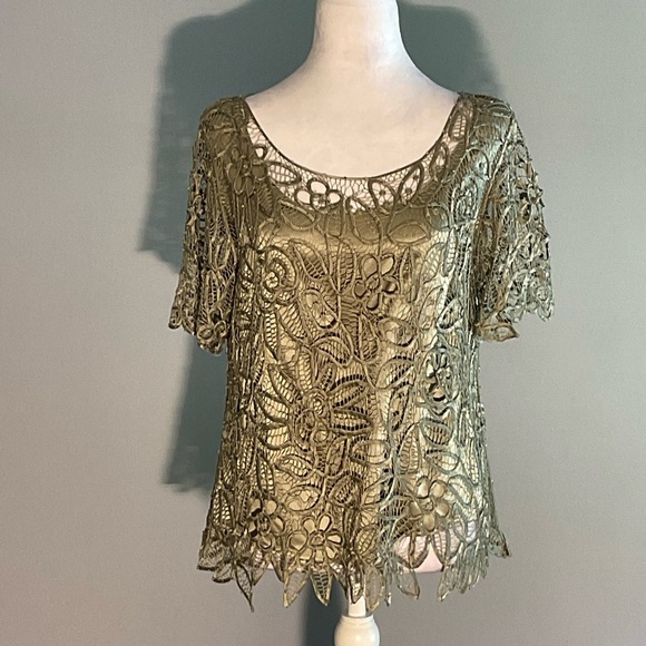 Silken Poetry Sage Green XL 2 Piece Mother of the Bride Dress Crocheted Beaded - Picture 15 of 16